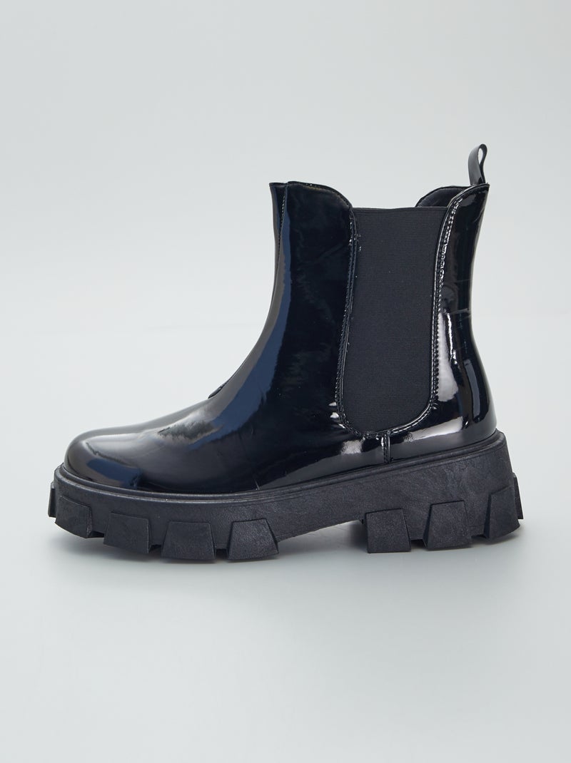 Stivali Chelsea in pelle vernice nero - Kiabi
