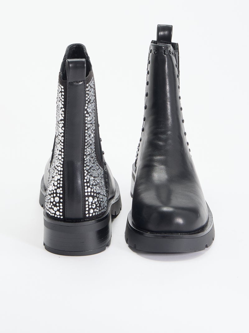 Stivali con inserto borchiato e strass Nero - Kiabi