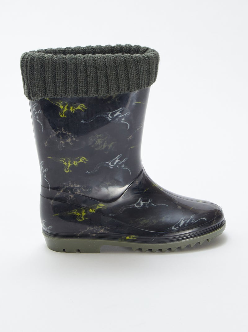 Stivali da pioggia in gomma con risvolti a coste KAKI - Kiabi