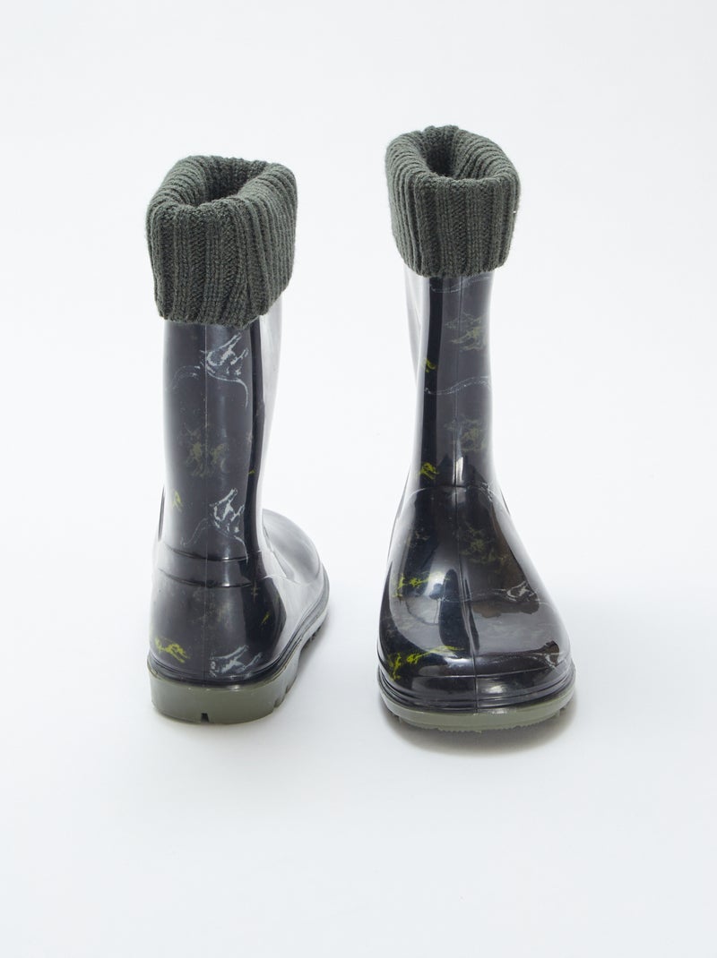 Stivali da pioggia in gomma con risvolti a coste KAKI - Kiabi