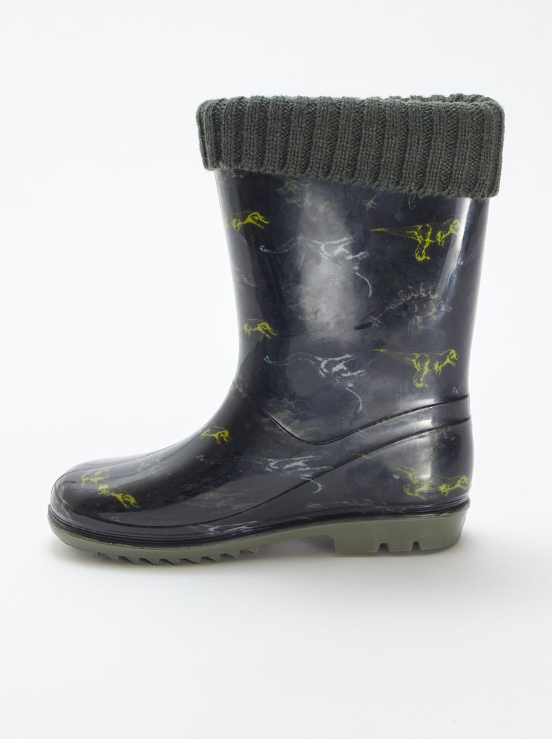 Stivali da pioggia in gomma con risvolti a coste KAKI - Kiabi