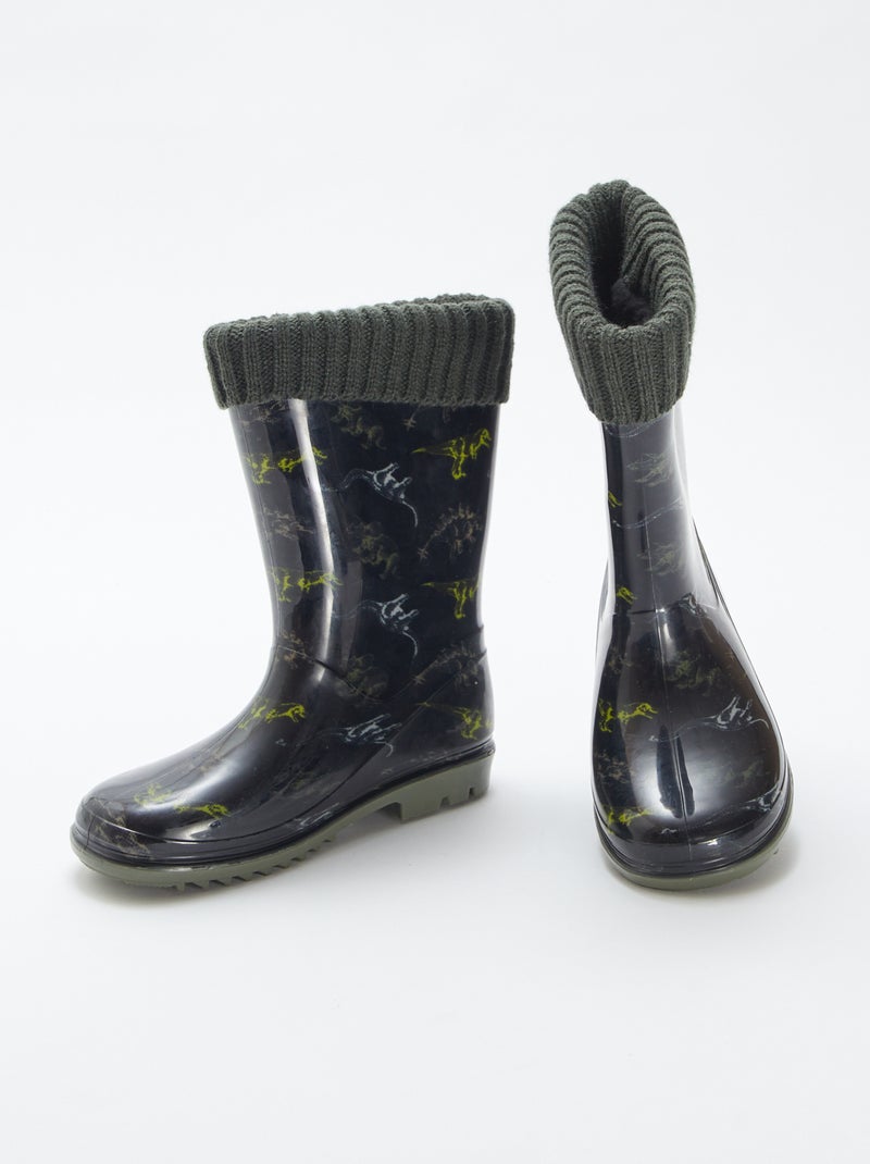 Stivali da pioggia in gomma con risvolti a coste KAKI - Kiabi