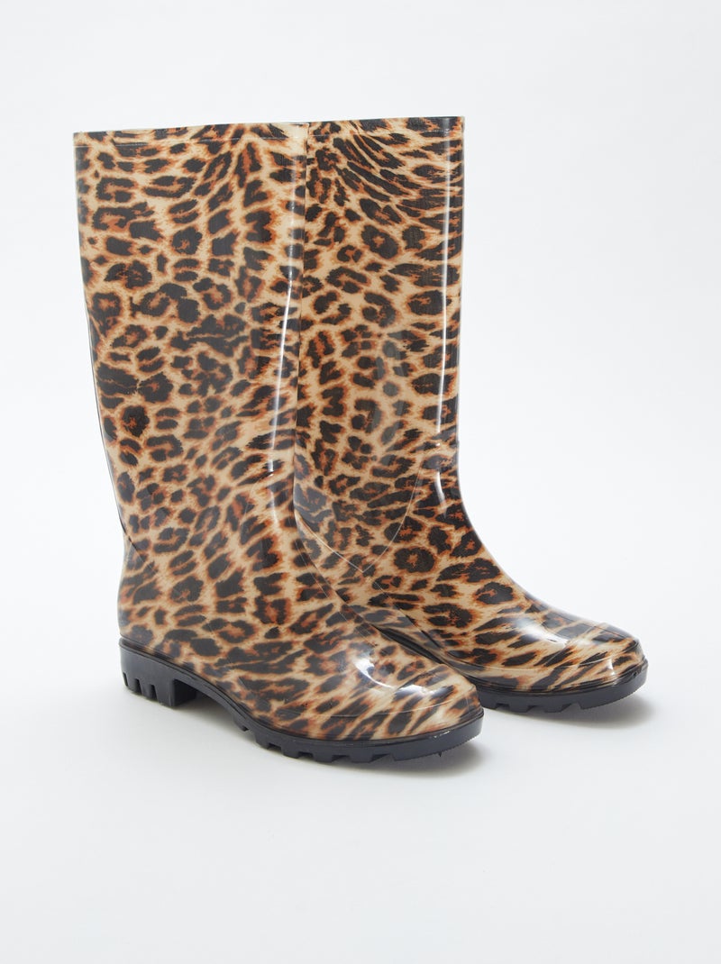 Stivali da pioggia in gomma motivo leopardato BEIGE - Kiabi