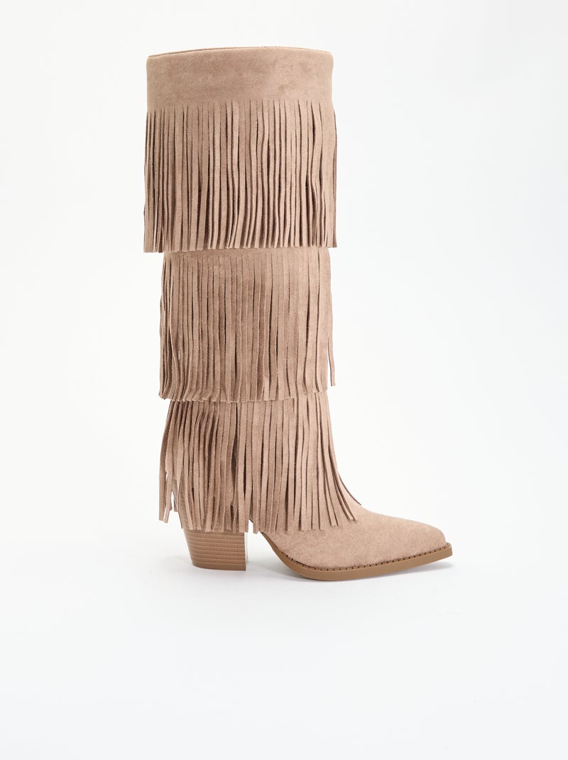 Stivali in camoscio sintetico con frange Beige - Kiabi