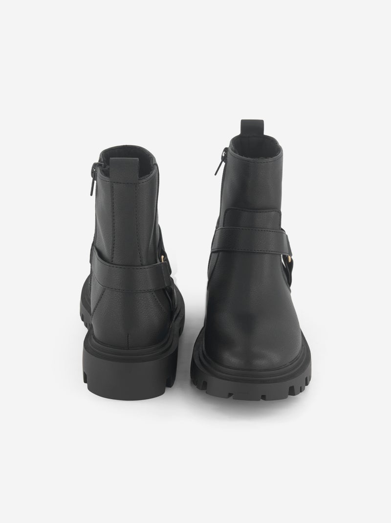 Stivali in similpelle con cinturini fantasia Nero - Kiabi