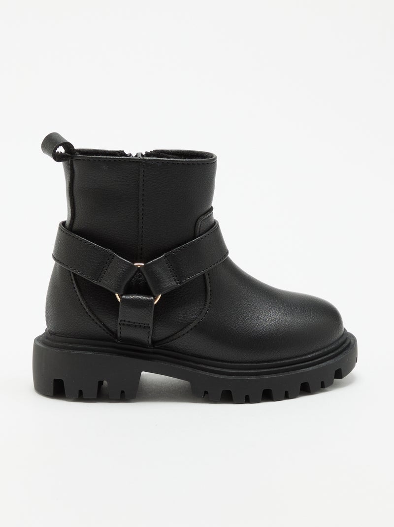 Stivali in similpelle con cinturino stile biker Nero - Kiabi