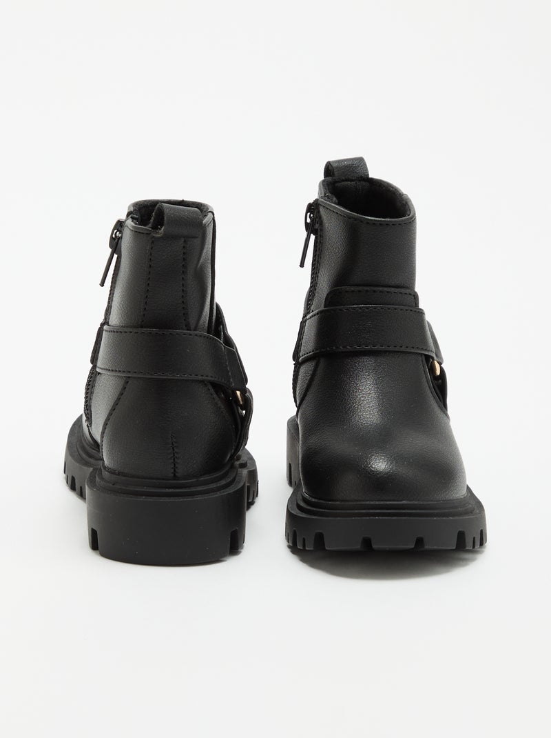 Stivali in similpelle con cinturino stile biker Nero - Kiabi