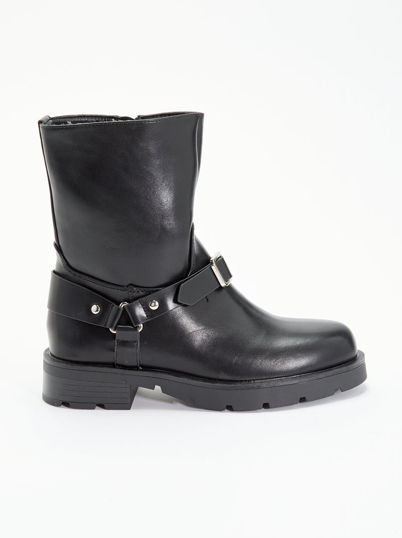 Stivali in similpelle verniciata con cinturini decorativi Nero - Kiabi