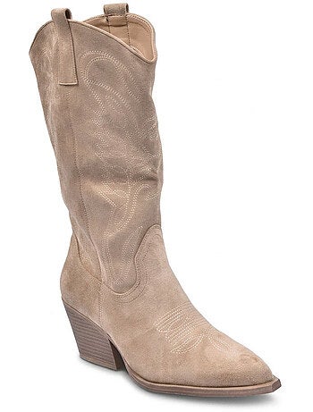 Stivali Santiag Donna Alta Gamba Scamosciato Tacco Blocco 6 cm Punta Affusolata OZABI