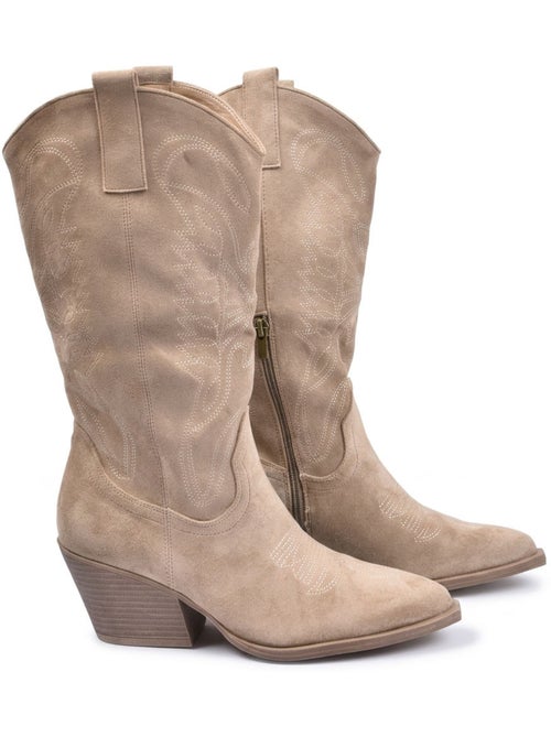 Stivali santiag donna camoscio tacco blocco 6 cm punta affusolata ozabi - Kiabi Stivali santiag donna camoscio tacco blocco 6 cm punta affusolata ozabi - Kiabi
