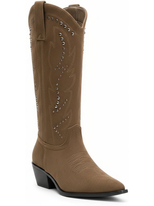 Stivali santiag donna ozabi scamosciato chiodato tacco blocco 4 cm - Kiabi Stivali santiag donna ozabi scamosciato chiodato tacco blocco 4 cm - Kiabi