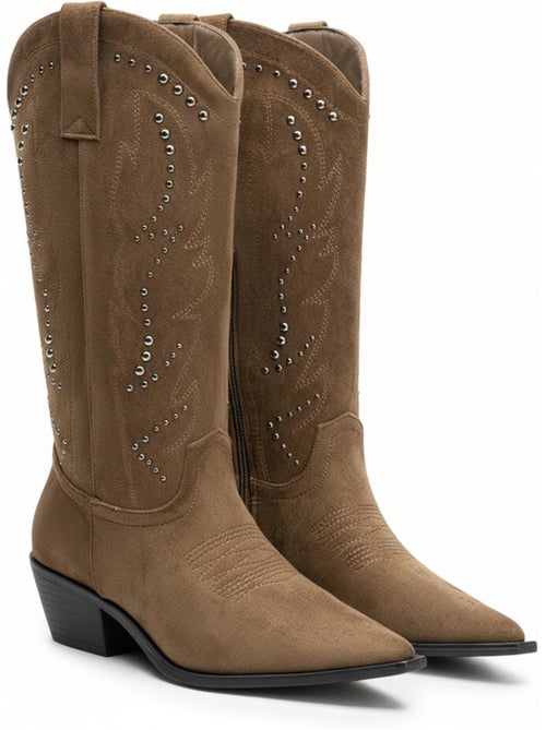 Stivali santiag donna ozabi scamosciato chiodato tacco blocco 4 cm - Kiabi Stivali santiag donna ozabi scamosciato chiodato tacco blocco 4 cm - Kiabi