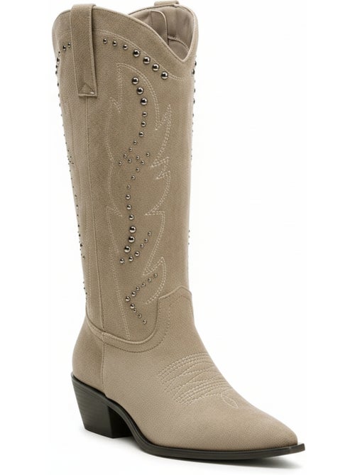 Stivali santiag donna ozabi scamosciato chiodato tacco blocco 4 cm - Kiabi Stivali santiag donna ozabi scamosciato chiodato tacco blocco 4 cm - Kiabi