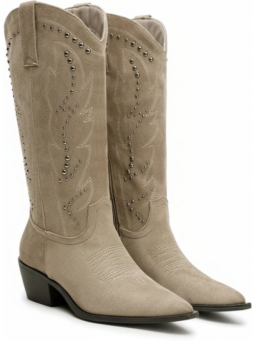 Stivali santiag donna ozabi scamosciato chiodato tacco blocco 4 cm - Kiabi Stivali santiag donna ozabi scamosciato chiodato tacco blocco 4 cm - Kiabi