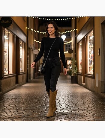 Stivali santiag donna scamosciati tacco blocco 4 cm punta affusolata ozabi