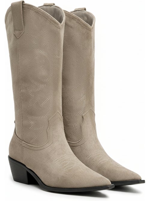Stivali santiag donna scamosciati tacco blocco 4 cm punta affusolata ozabi - Kiabi Stivali santiag donna scamosciati tacco blocco 4 cm punta affusolata ozabi - Kiabi