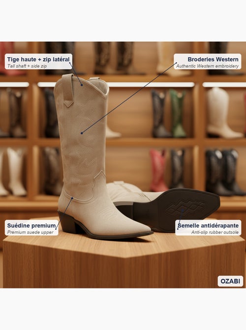Stivali santiag donna scamosciati tacco blocco 4 cm punta affusolata ozabi - Kiabi Stivali santiag donna scamosciati tacco blocco 4 cm punta affusolata ozabi - Kiabi