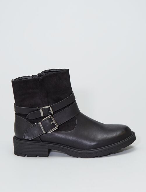 Stivali Biker Boots Arricciati Morbidi con Fibbia Pelle Nero