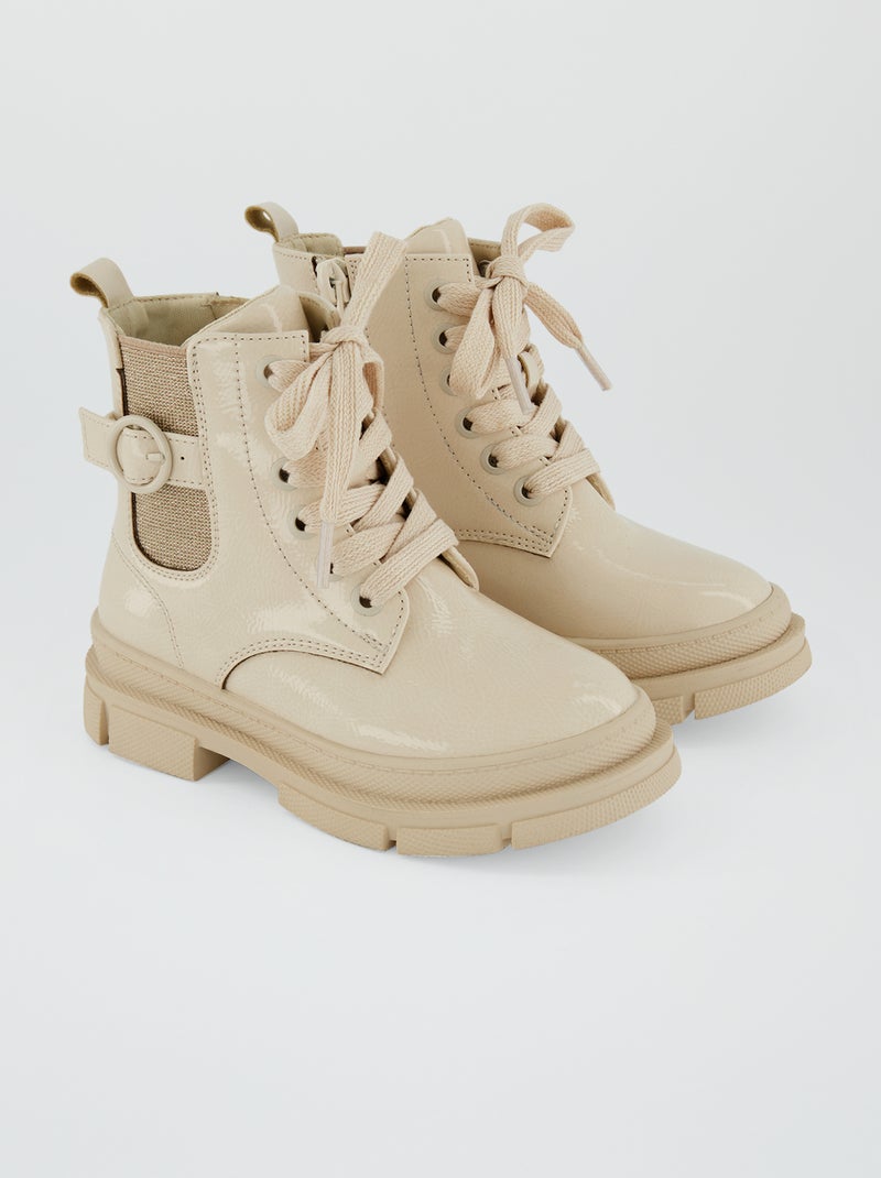 Stivali stringati con suola tassellata BEIGE - Kiabi
