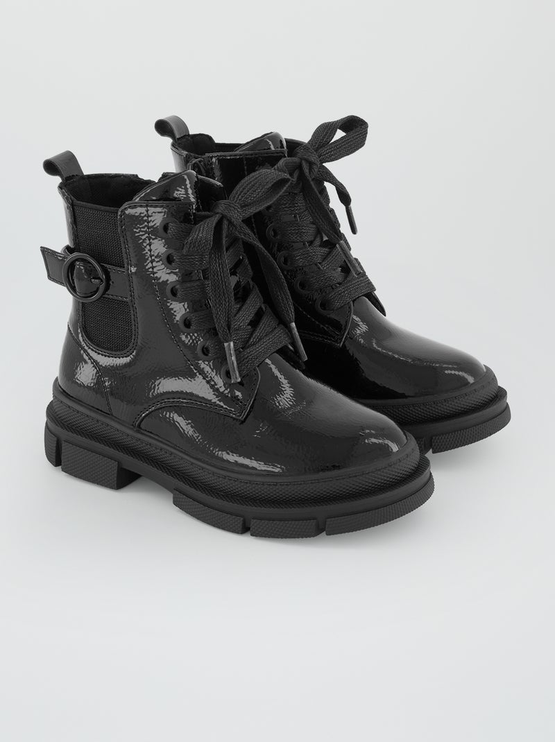 Stivali Combat Dockers Per Ragazza: Stringati In Ecopelle Nera Con Paillettes, Fodera In Pile, Suola Battistrada - 4