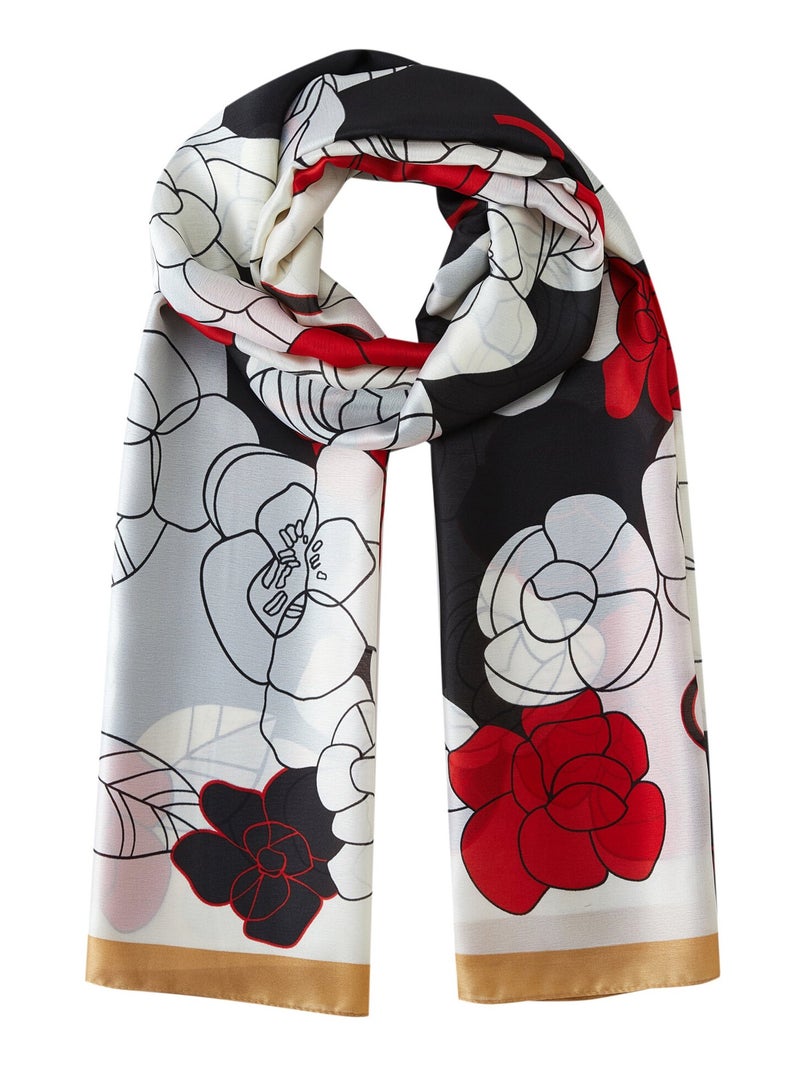 Stola di seta Fiore Rosso Nero - Kiabi