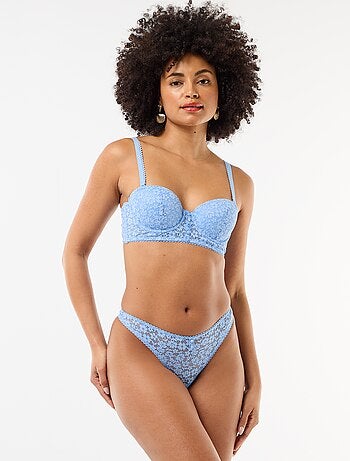 String in pizzo trasparente con bordi a contrasto