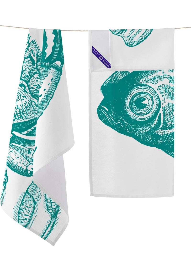 Strofinaccio (2 pezzi) Blue sea "Happyfriday" Bianco - Kiabi