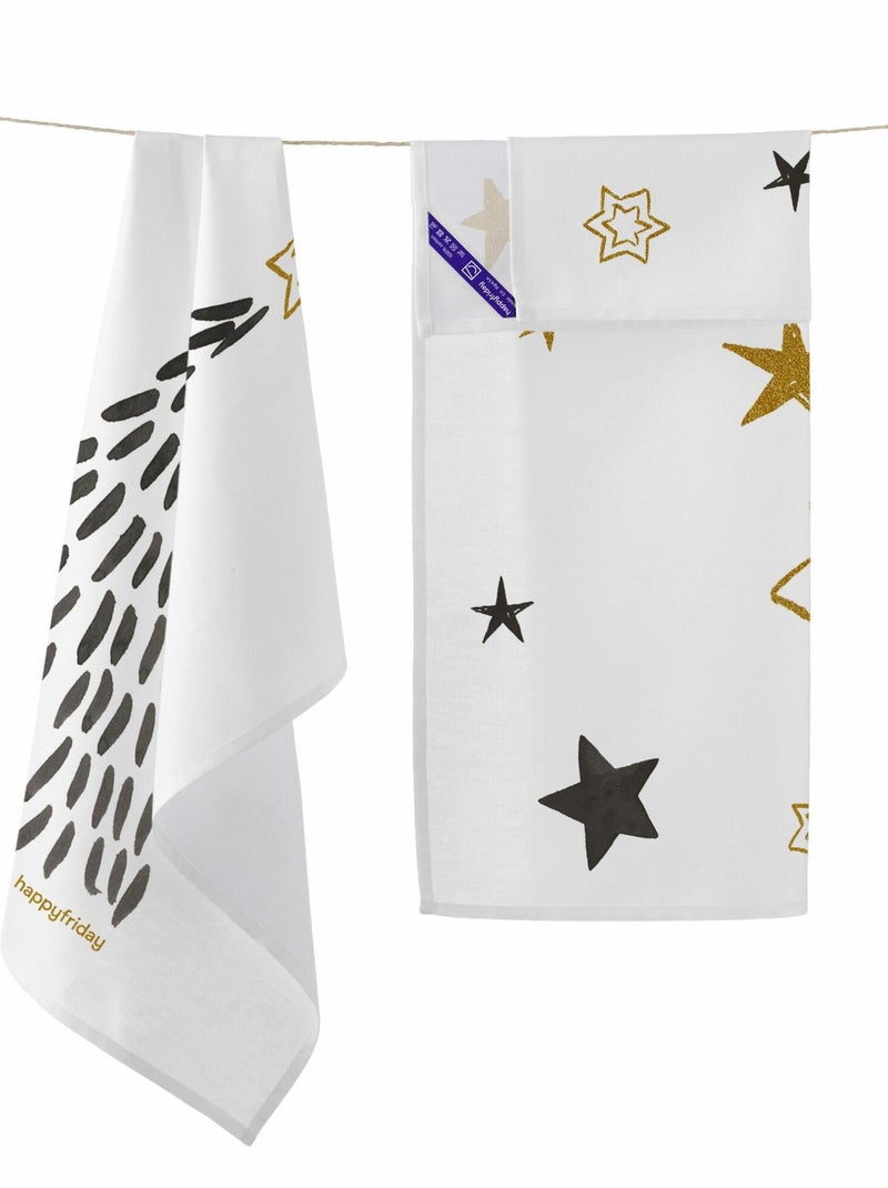 Strofinaccio (2 pezzi) Gold Xmas "Happyfriday" Bianco - Kiabi