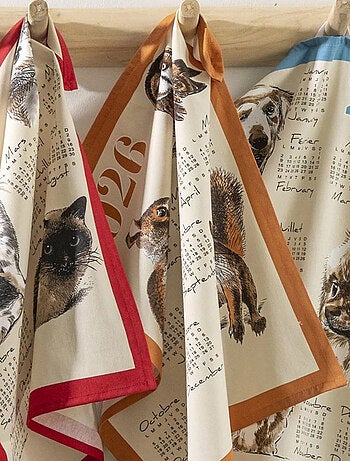 Strofinaccio calendario 2026 con animali da giardino in cotone