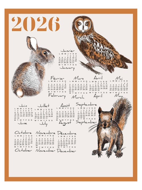 Strofinaccio calendario 2026 con animali da giardino in cotone - Kiabi