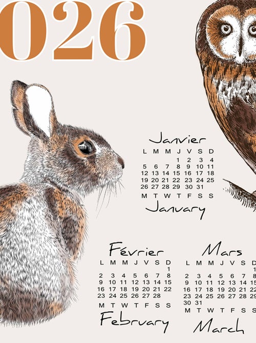 Strofinaccio calendario 2026 con animali da giardino in cotone - Kiabi