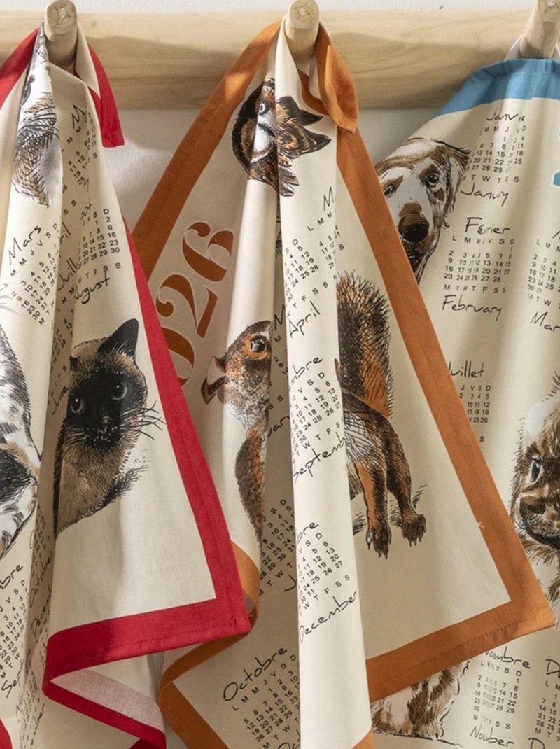 Strofinaccio calendario 2026 con animali da giardino in cotone Marrone chiaro - Kiabi