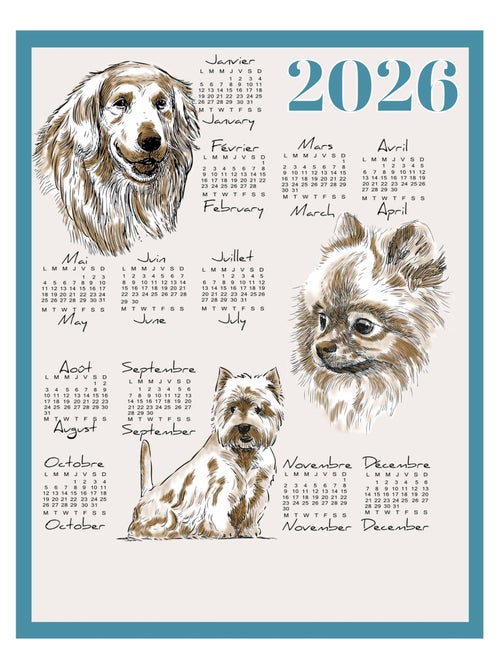 Strofinaccio calendario 2026 con motivo cani in cotone - Kiabi