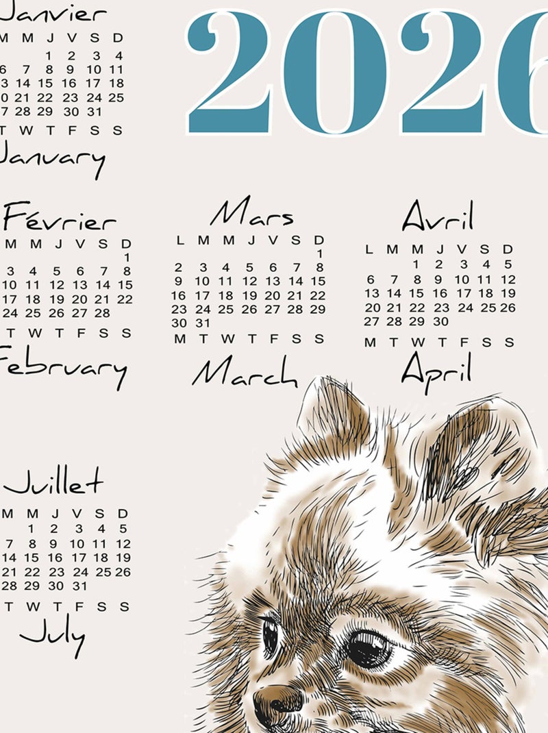 Strofinaccio calendario 2026 con motivo cani in cotone Blu - Kiabi