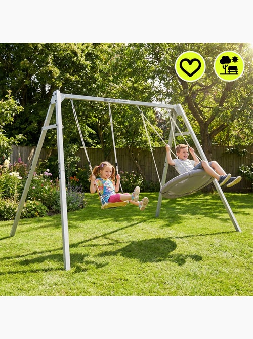 Struttura da Giardino 4 in 1 HyperMotion - Nido d’Uccello, Altalena in Legno e Amaca Oxford - Kiabi