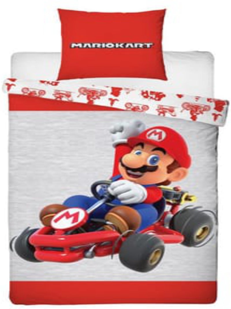 Super Mario Bros, Set Copripiumino Bambino Reversibile, Mario Kart, Copripiumino 140 x 200 cm Rosso - Kiabi