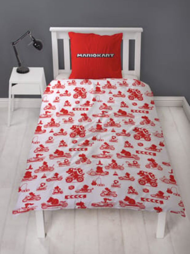 Super Mario Bros, Set Copripiumino Bambino Reversibile, Mario Kart, Copripiumino 140 x 200 cm Rosso - Kiabi