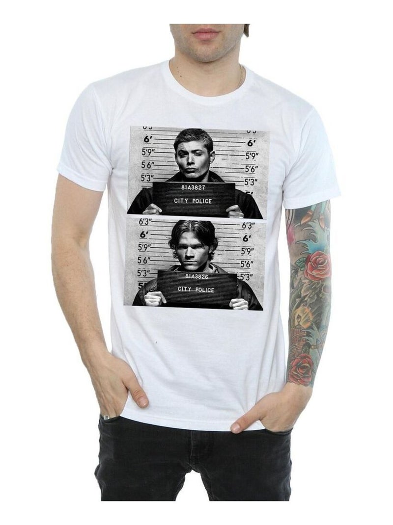 Supernatural Winchester Maglietta Foto Segnaletica Uomo Bianco - Kiabi