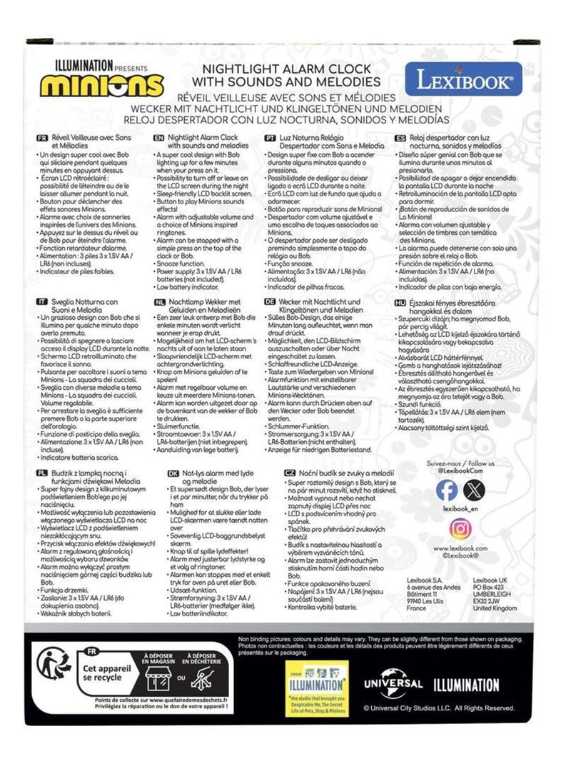 Sveglia con luce notturna Design 3D dei Minions ed effetti sonori Giallo - Kiabi