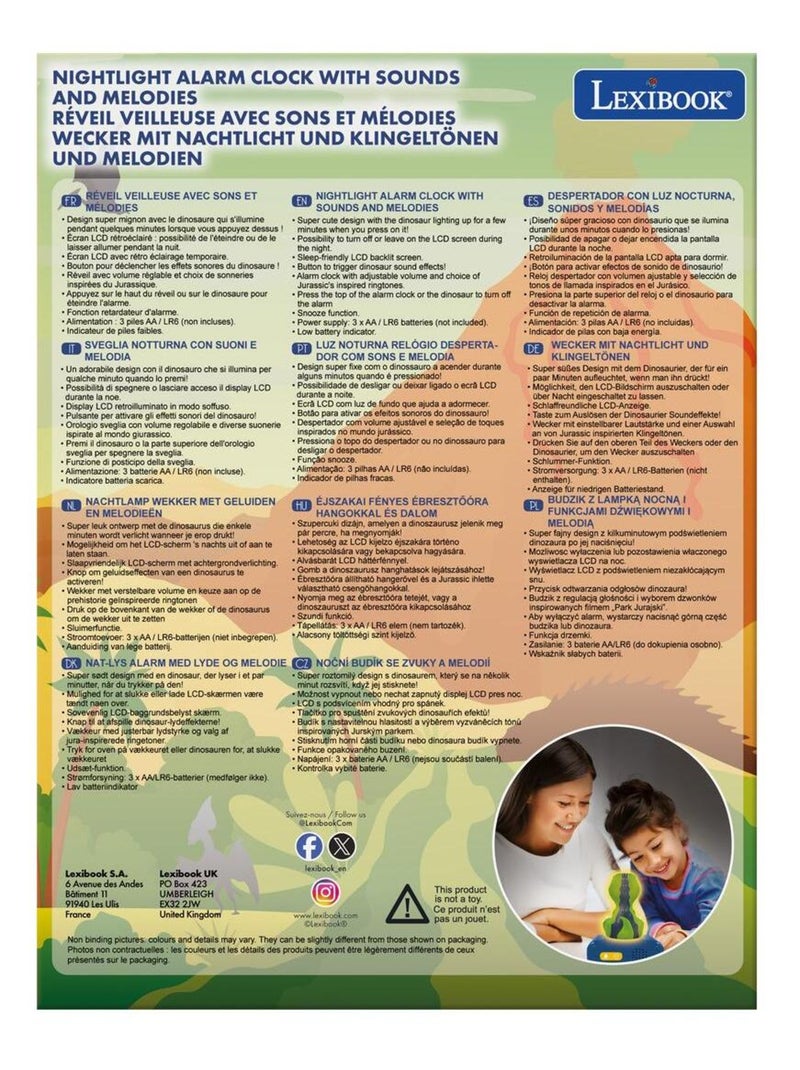 Sveglia digitale con luce notturna dei dinosauri in 3D ed effetti sonori Verde - Kiabi