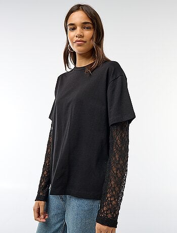 T-shirt 2-in-1 con maniche in pizzo