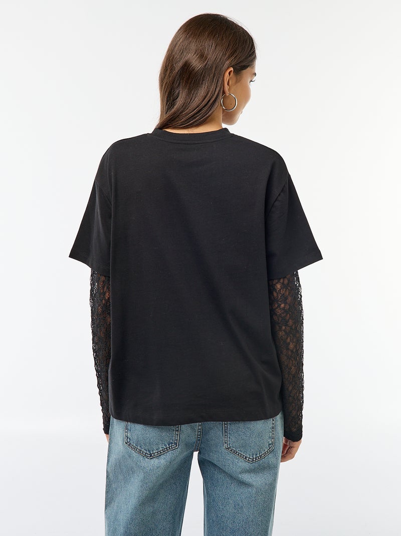 T-shirt 2-in-1 con maniche in pizzo Nero - Kiabi