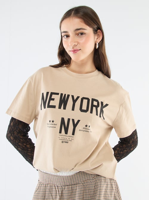 T-shirt 2-in-1 con pizzo - Kiabi