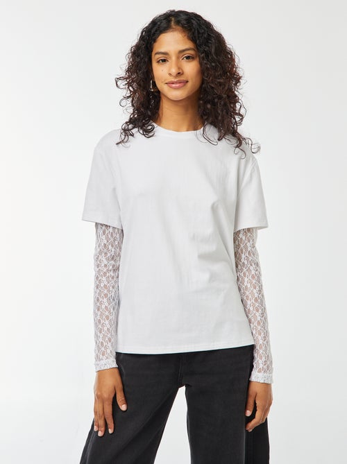 T-shirt 2-in-1 con pizzo - Kiabi