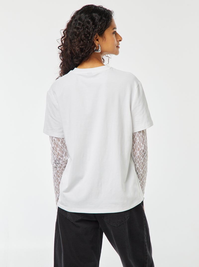 T-shirt 2-in-1 con pizzo bianco - Kiabi