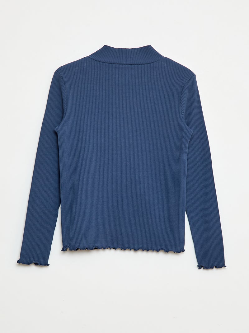 T-shirt a collo alto a coste Blu - Kiabi