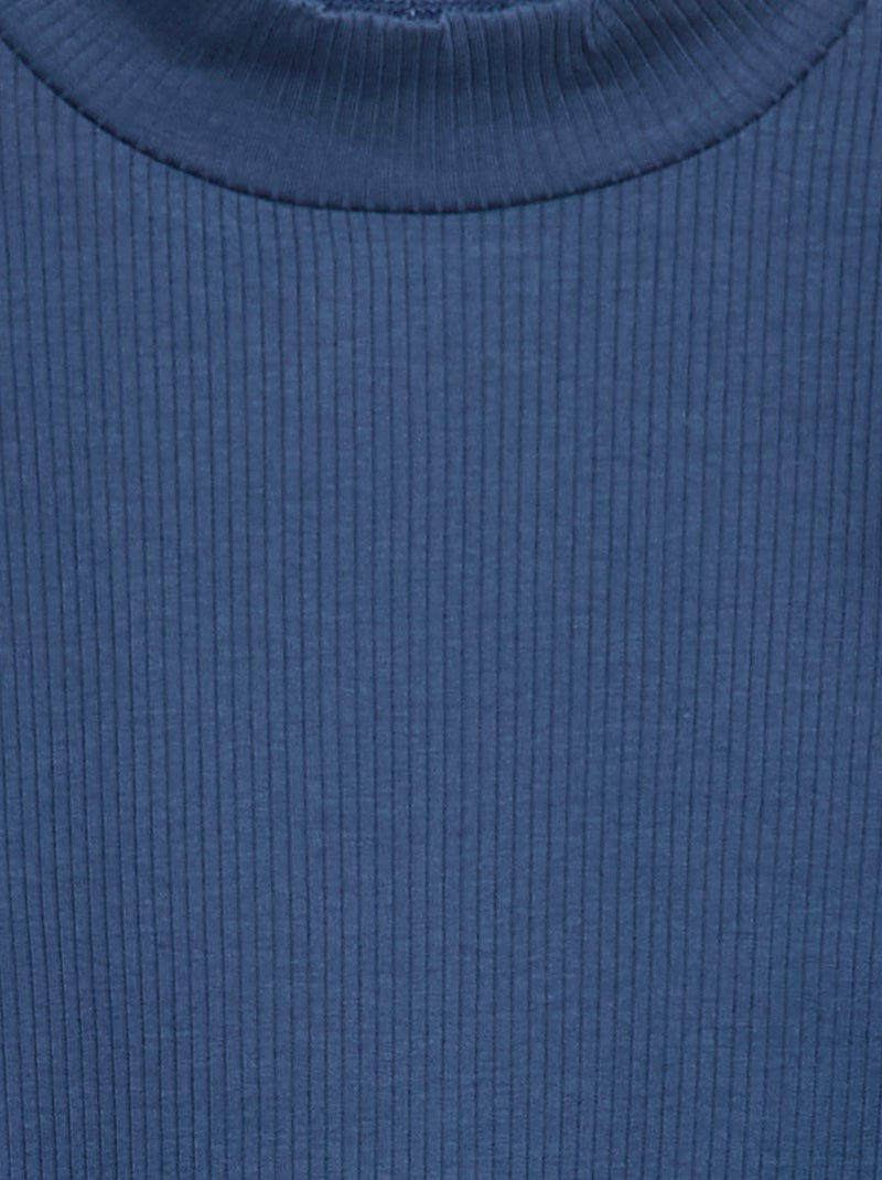 T-shirt a collo alto a coste Blu - Kiabi