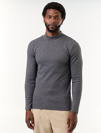 T-shirt a collo alto a costine e a maniche lunghe
