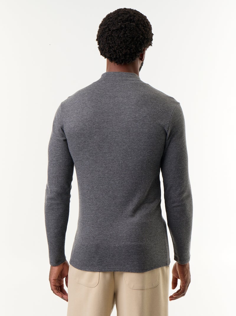 T-shirt a collo alto a costine e a maniche lunghe Grigio - Kiabi
