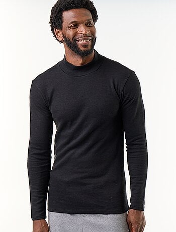T-shirt a collo alto a costine e a maniche lunghe